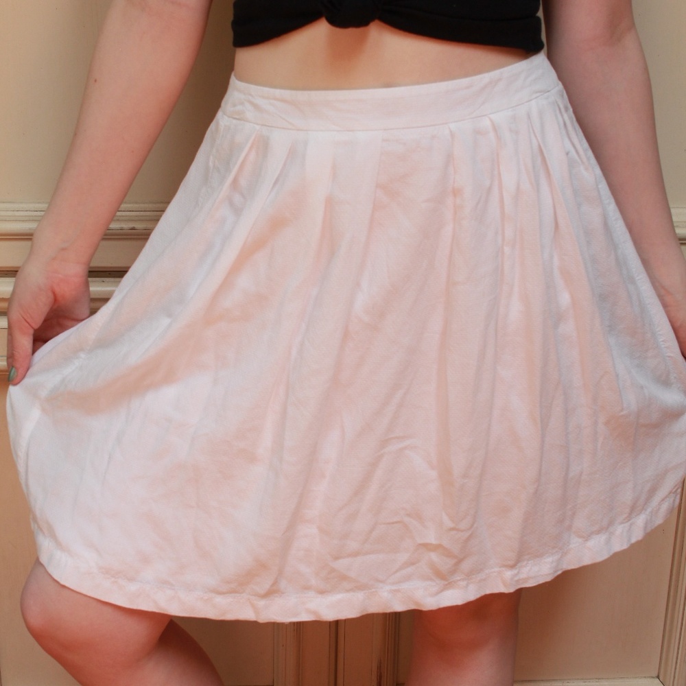 Pleated White Knee Length Skirt